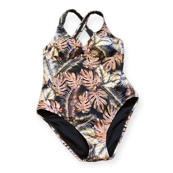 Hurley Women’s One Piece Swim Suit Size L Hurley Scattered‎ Palms NWOT - Picture 1 of 11